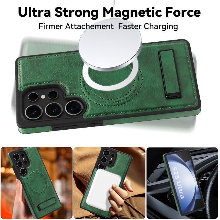 For Samsung Galaxy S24 Ultra 5G Multi-function Holder MagSafe PU Phone Case