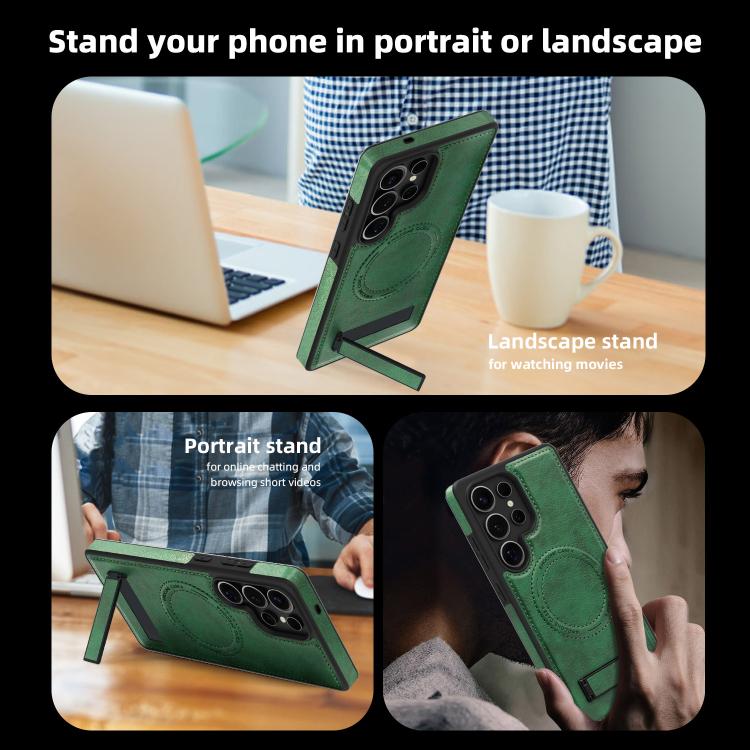 For Samsung Galaxy S24 Ultra 5G Multi-function Holder MagSafe PU Phone Case