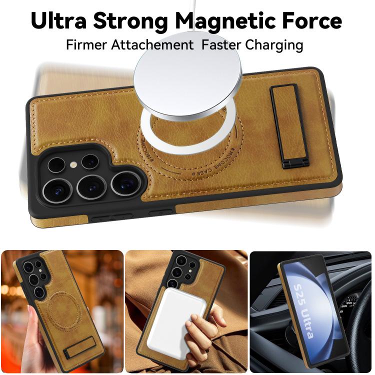 For Samsung Galaxy S24 Ultra 5G Multi-function Holder MagSafe PU Phone Case