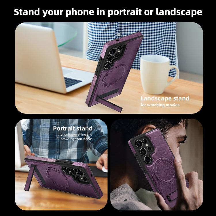 For Samsung Galaxy S23 Ultra 5G Multi-function Holder MagSafe PU Phone Case