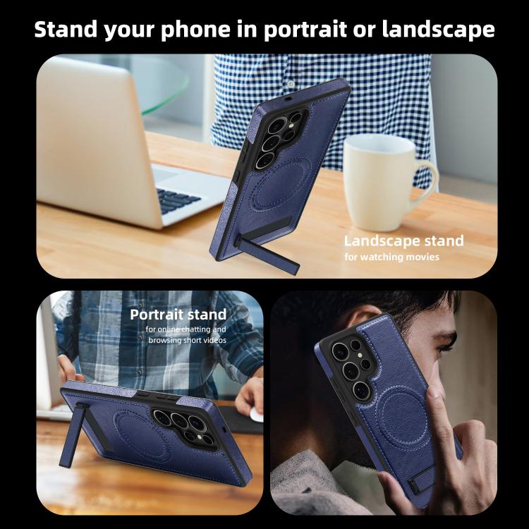 For Samsung Galaxy S23 Ultra 5G Multi-function Holder MagSafe PU Phone Case