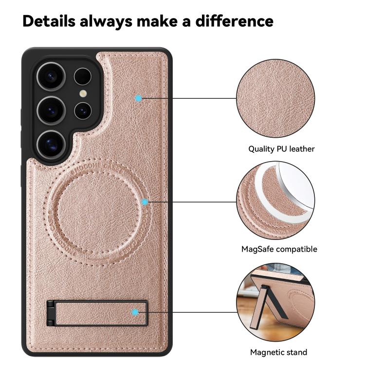 For Samsung Galaxy S23 Ultra 5G Multi-function Holder MagSafe PU Phone Case