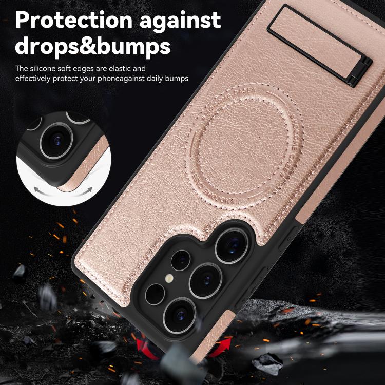 For Samsung Galaxy S23 Ultra 5G Multi-function Holder MagSafe PU Phone Case