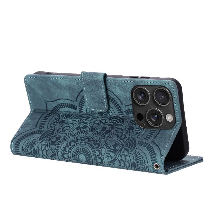 For iPhone 16 Pro Max Mandala Embossed Retro Frosted Leather Phone Case