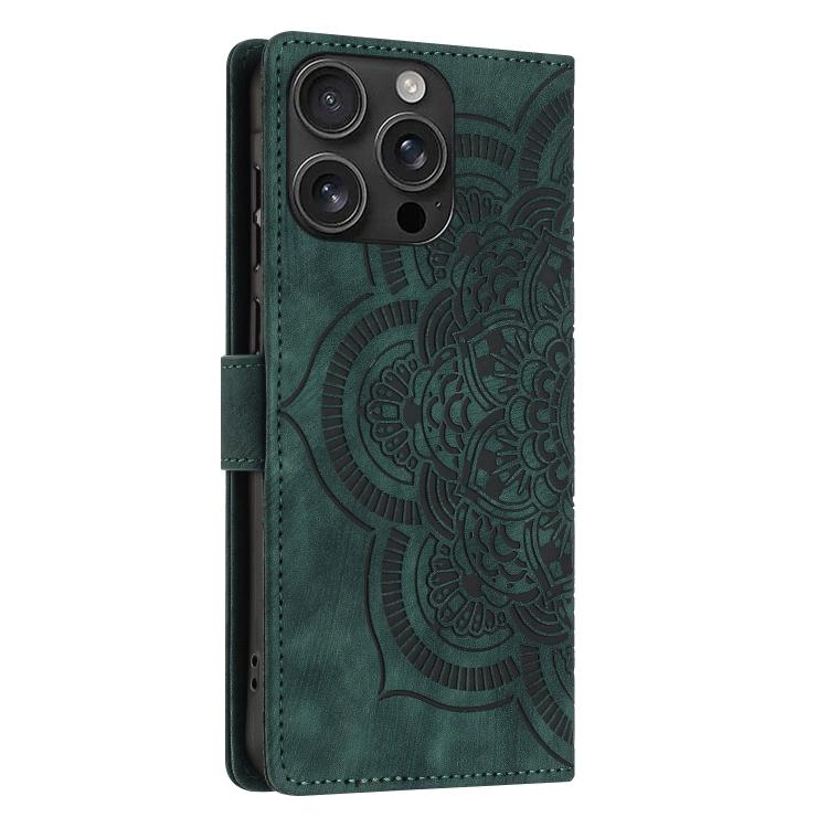 For iPhone 16 Pro Max Mandala Embossed Retro Frosted Leather Phone Case