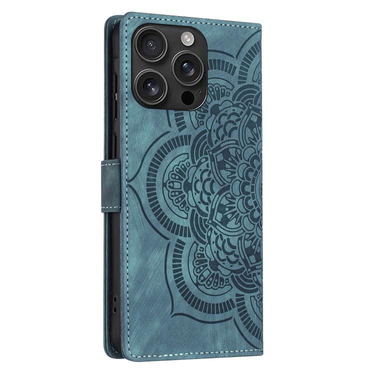 For iPhone 16 Pro Mandala Embossed Retro Frosted Leather Phone Case