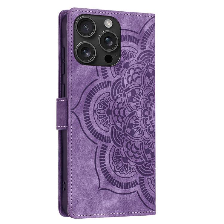 For iPhone 16 Pro Mandala Embossed Retro Frosted Leather Phone Case