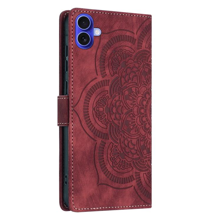 For iPhone 16 Mandala Embossed Retro Frosted Leather Phone Case