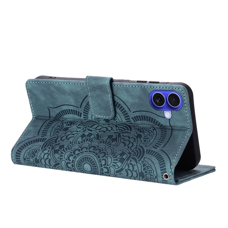 For iPhone 16 Mandala Embossed Retro Frosted Leather Phone Case