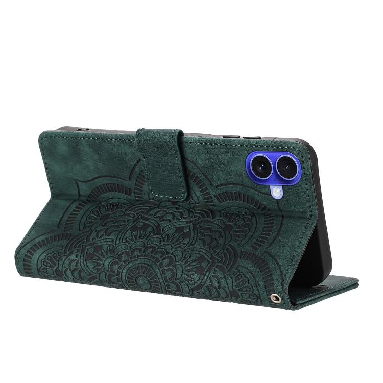 For iPhone 16 Mandala Embossed Retro Frosted Leather Phone Case