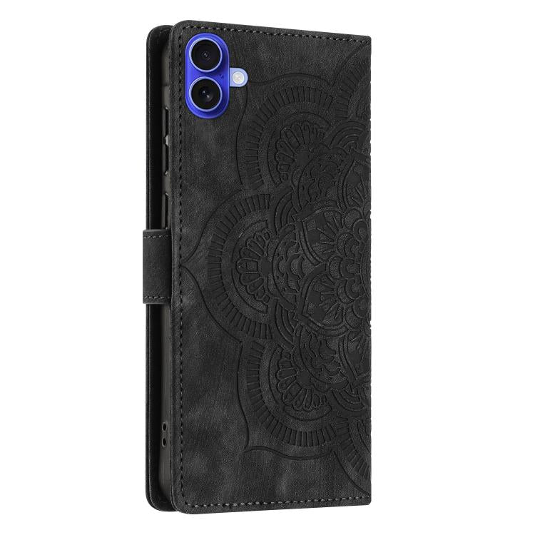 For iPhone 16 Mandala Embossed Retro Frosted Leather Phone Case