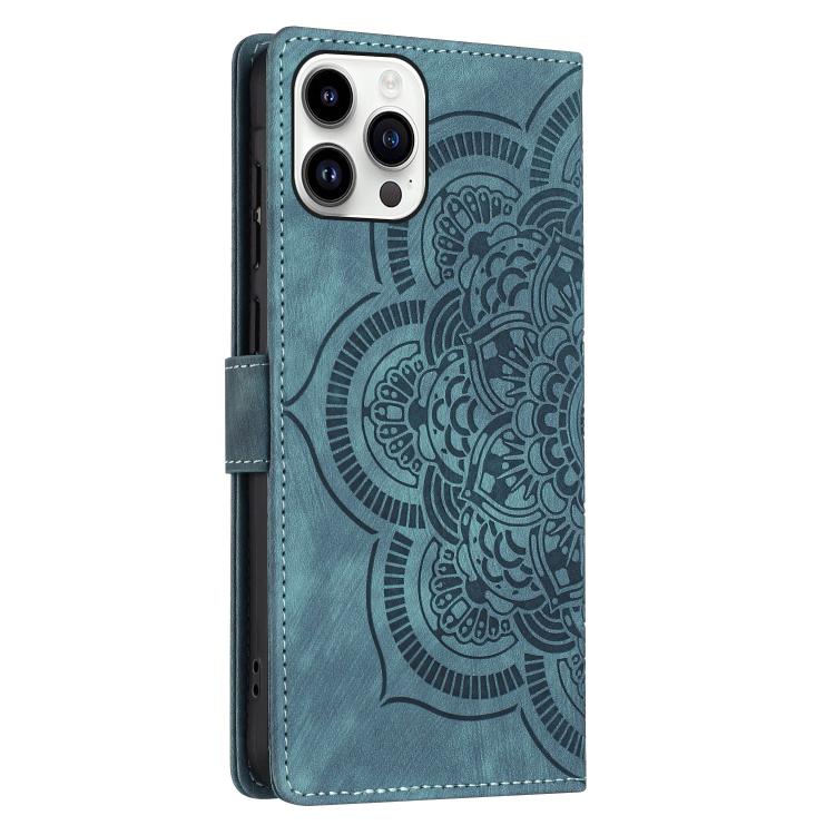For iPhone 15 Pro Mandala Embossed Retro Frosted Leather Phone Case