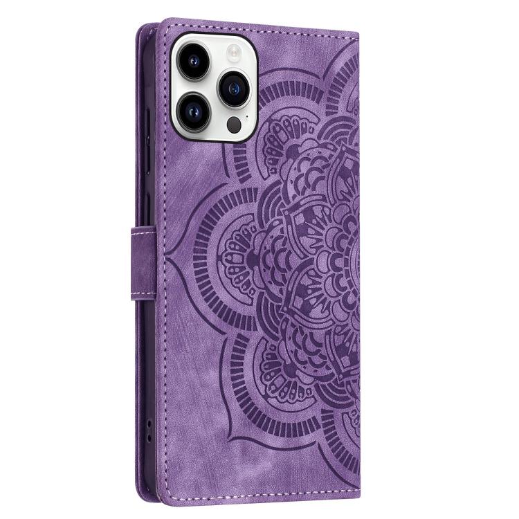 For iPhone 15 Pro Mandala Embossed Retro Frosted Leather Phone Case