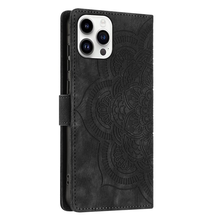 For iPhone 15 Pro Mandala Embossed Retro Frosted Leather Phone Case