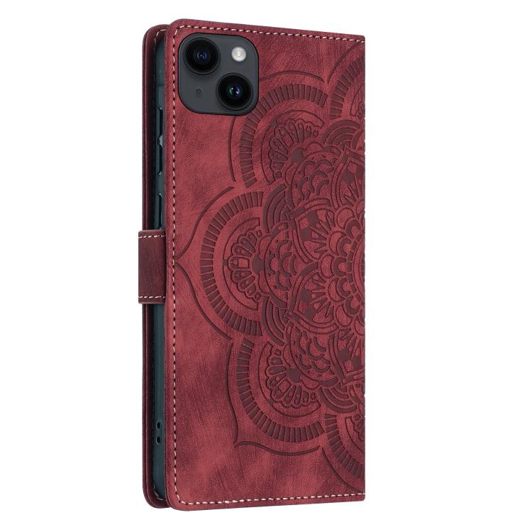 For iPhone 14 / 13 Mandala Embossed Retro Frosted Leather Phone Case