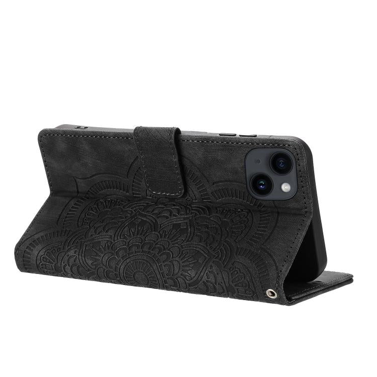 For iPhone 14 / 13 Mandala Embossed Retro Frosted Leather Phone Case