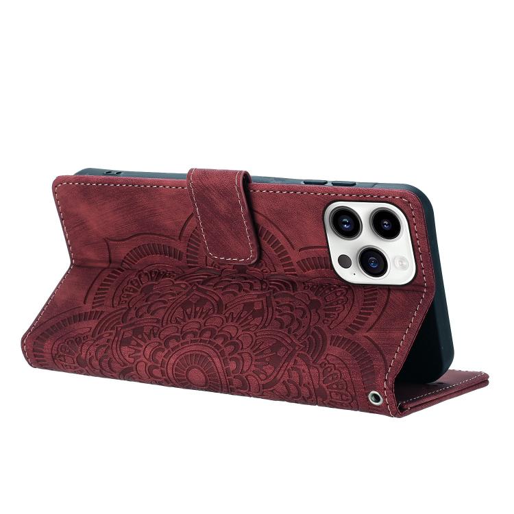 For iPhone 14 Pro Mandala Embossed Retro Frosted Leather Phone Case