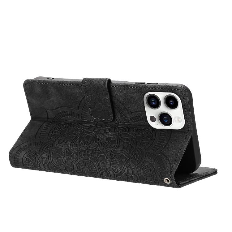 For iPhone 14 Pro Mandala Embossed Retro Frosted Leather Phone Case