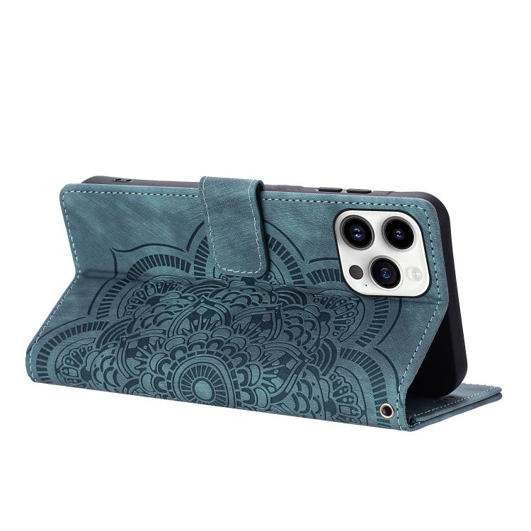 For iPhone 14 Pro Max Mandala Embossed Retro Frosted Leather Phone Case