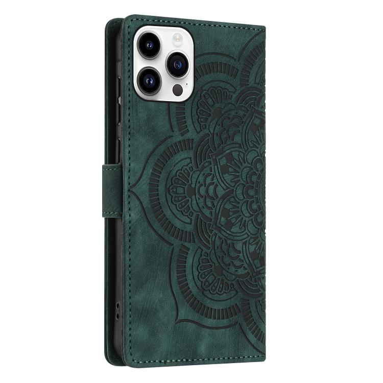 For iPhone 13 Pro Max Mandala Embossed Retro Frosted Leather Phone Case