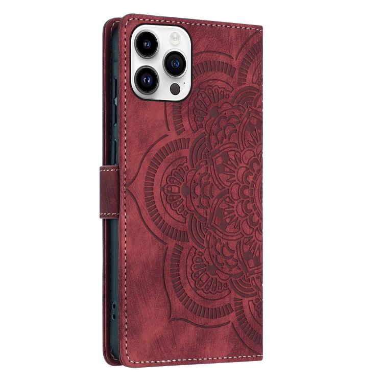 For iPhone 13 Pro Mandala Embossed Retro Frosted Leather Phone Case