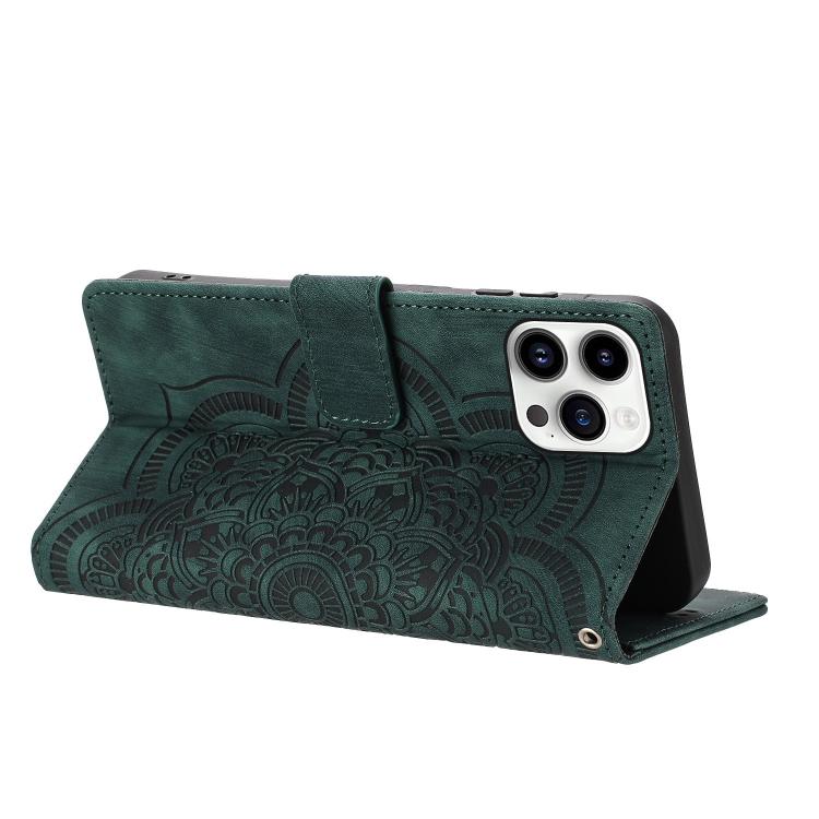 For iPhone 13 Pro Mandala Embossed Retro Frosted Leather Phone Case