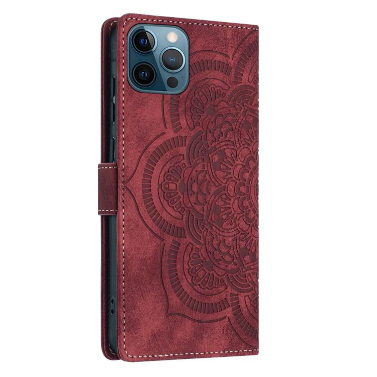 For iPhone 12 Pro Max Mandala Embossed Retro Frosted Leather Phone Case