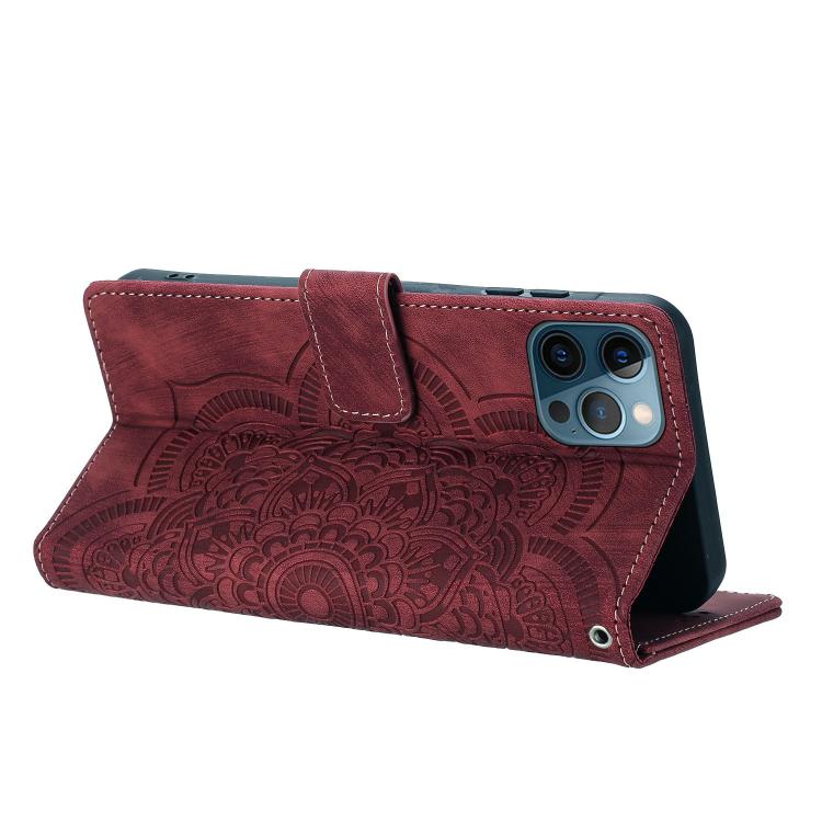 For iPhone 12 Pro Max Mandala Embossed Retro Frosted Leather Phone Case