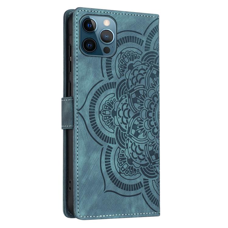 For iPhone 12 Pro Max Mandala Embossed Retro Frosted Leather Phone Case