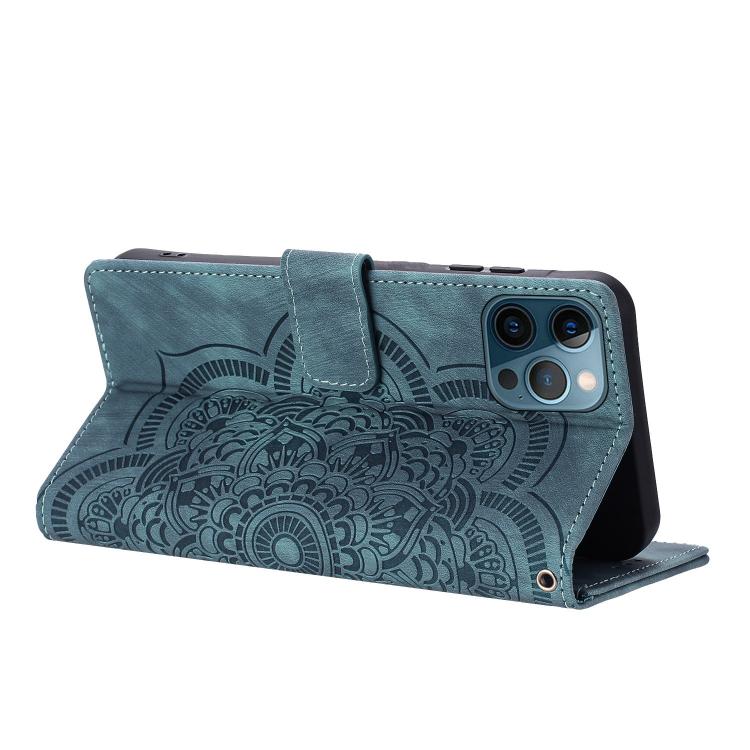 For iPhone 12 Pro Max Mandala Embossed Retro Frosted Leather Phone Case