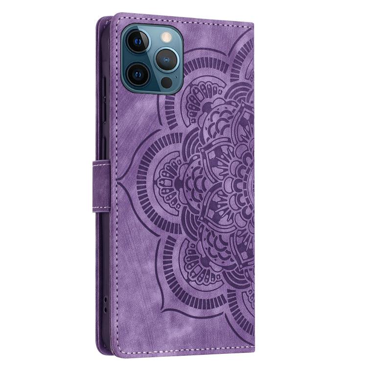 For iPhone 12 Pro Max Mandala Embossed Retro Frosted Leather Phone Case