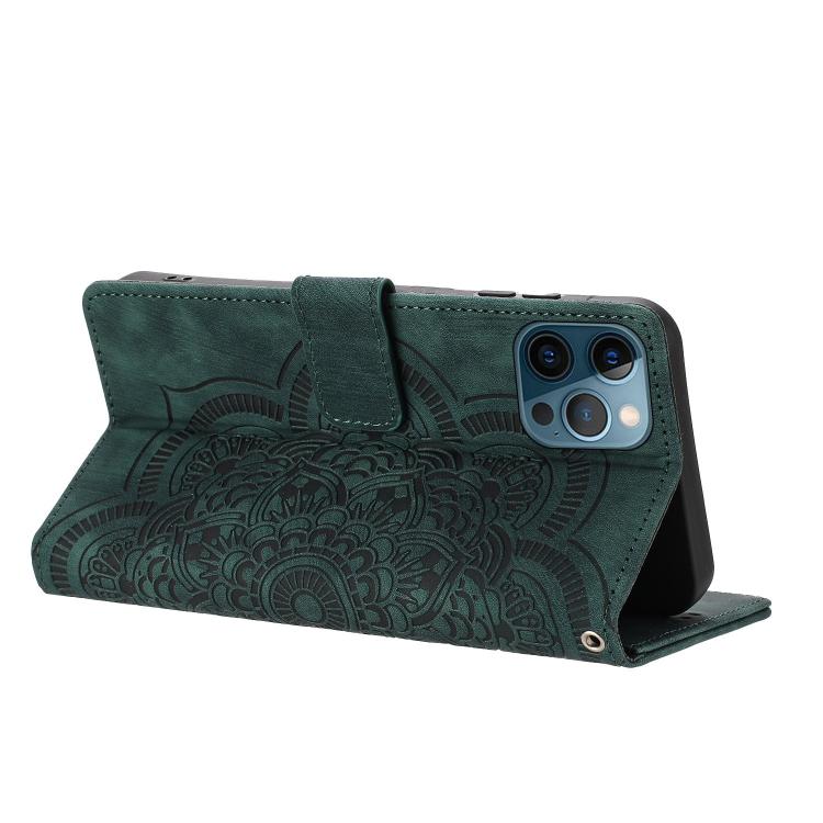 For iPhone 12 Pro Max Mandala Embossed Retro Frosted Leather Phone Case