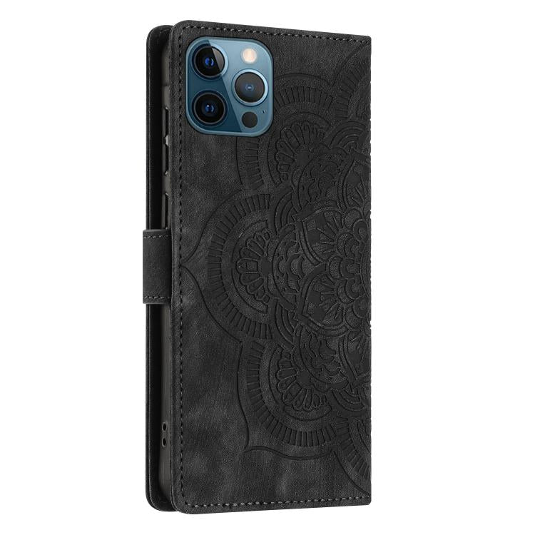 For iPhone 12 Pro Max Mandala Embossed Retro Frosted Leather Phone Case