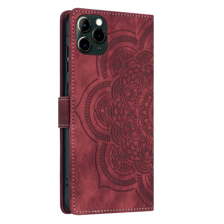 For iPhone 11 Pro Max Mandala Embossed Retro Frosted Leather Phone Case