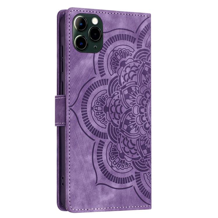 For iPhone 11 Pro Max Mandala Embossed Retro Frosted Leather Phone Case