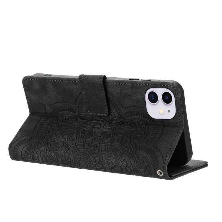 For iPhone 11 Mandala Embossed Retro Frosted Leather Phone Case