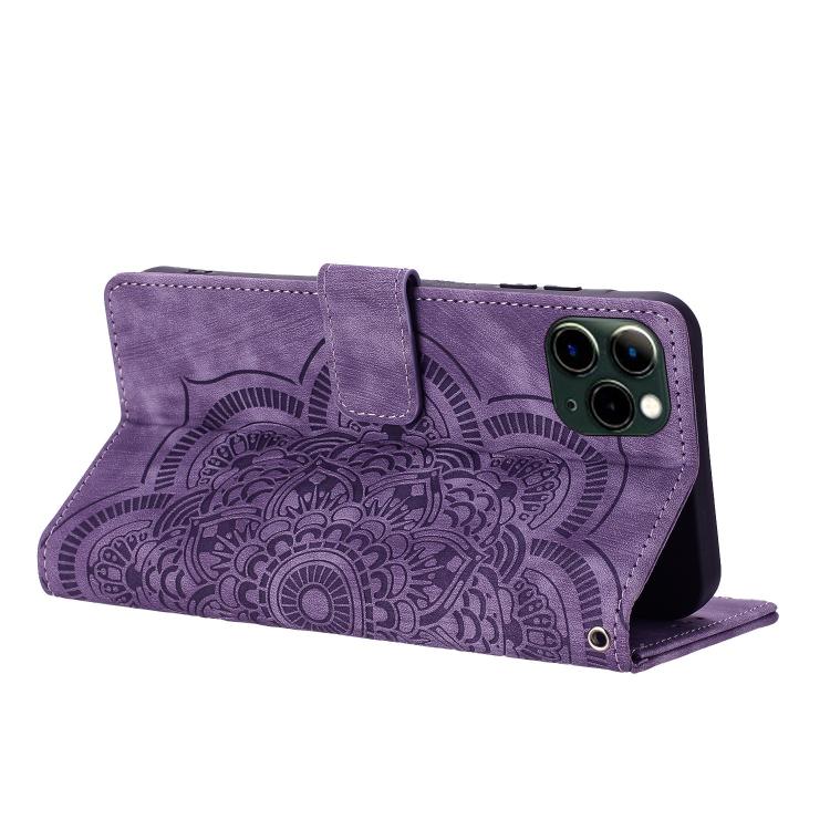 For iPhone 11 Pro Mandala Embossed Retro Frosted Leather Phone Case