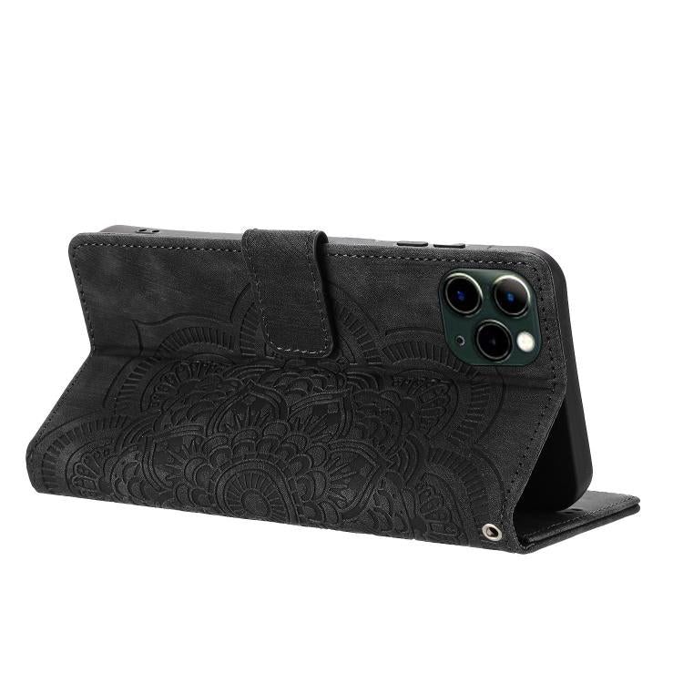 For iPhone 11 Pro Mandala Embossed Retro Frosted Leather Phone Case