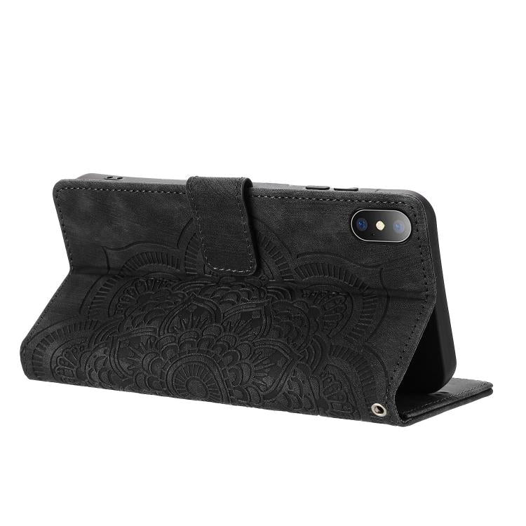 For iPhone X / XS Mandala Embossed Retro Frosted Leather Phone Case