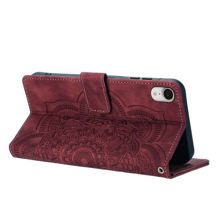 For iPhone XR Mandala Embossed Retro Frosted Leather Phone Case