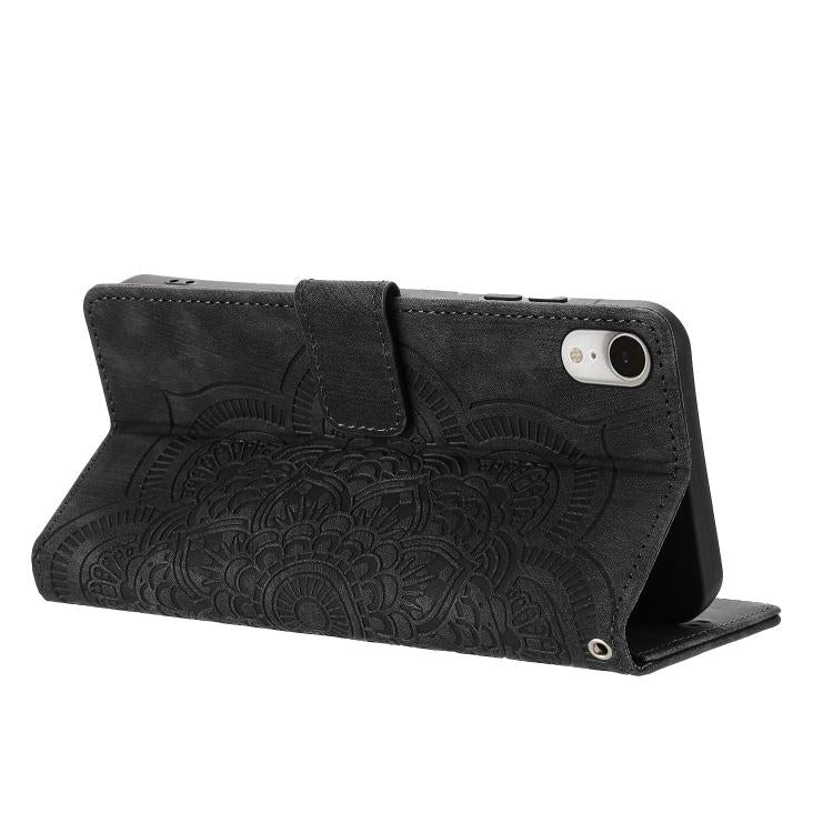 For iPhone XR Mandala Embossed Retro Frosted Leather Phone Case