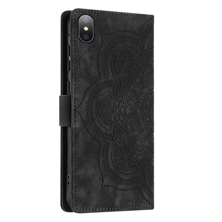 For iPhone XS Max Mandala Embossed Retro Frosted Leather Phone Case