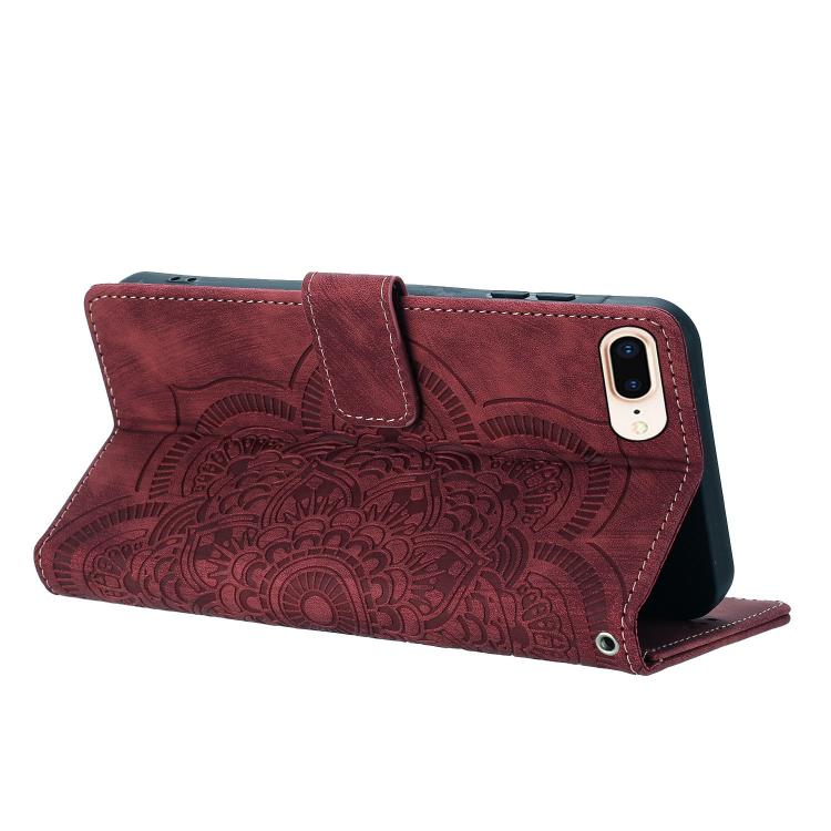 For iPhone 7 Plus / 8 Plus Mandala Embossed Retro Frosted Leather Phone Case