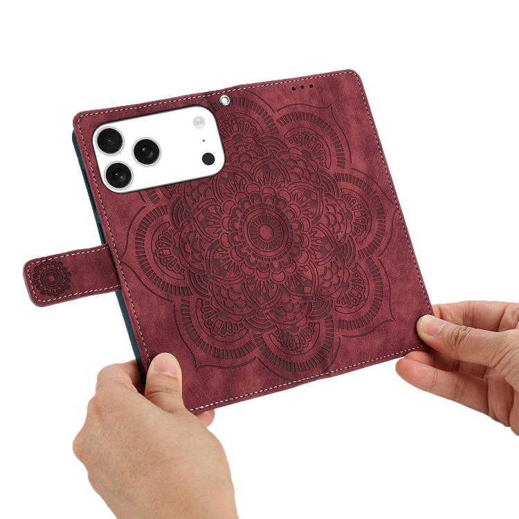 For iPhone 17 Pro Max Mandala Embossed Retro Frosted Leather Phone Case