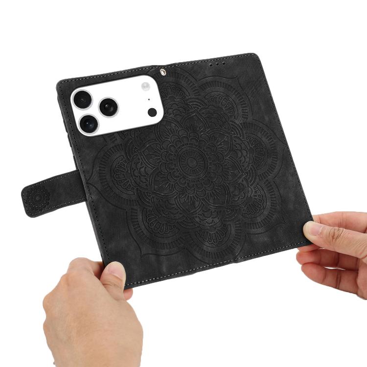 For iPhone 17 Pro Max Mandala Embossed Retro Frosted Leather Phone Case