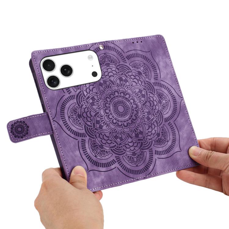 For iPhone 17 Pro Mandala Embossed Retro Frosted Leather Phone Case