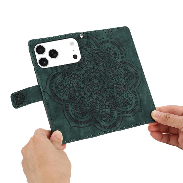 For iPhone 17 Pro Mandala Embossed Retro Frosted Leather Phone Case