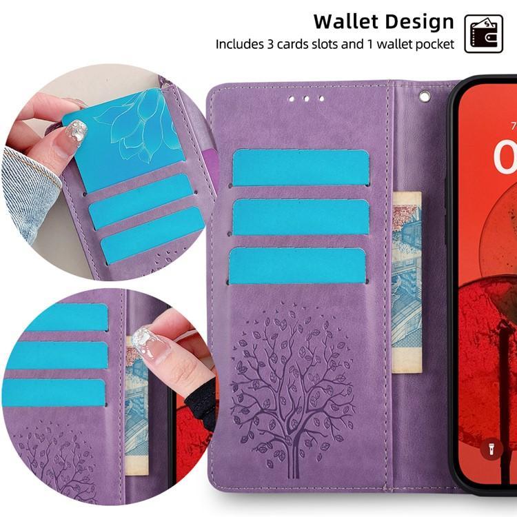 For iPhone Air Tree & Deer Embossed Leather Phone Case