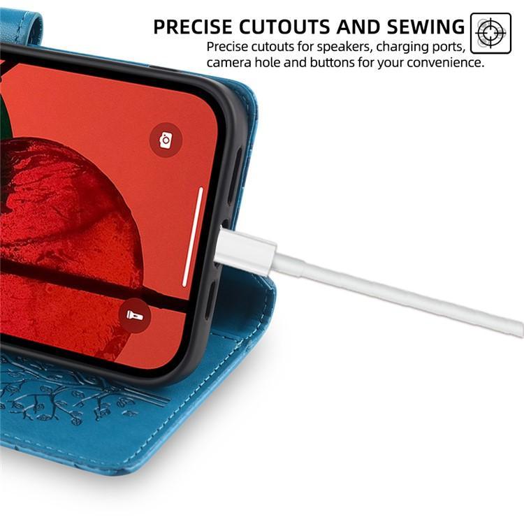 For iPhone 17 Pro Tree & Deer Embossed Leather Phone Case