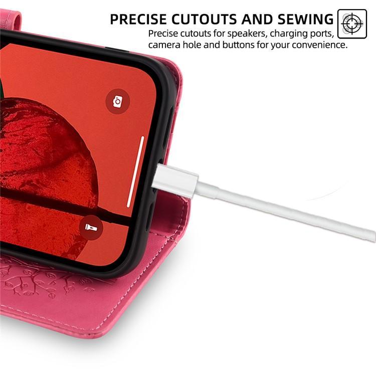 For iPhone 17 Pro Tree & Deer Embossed Leather Phone Case